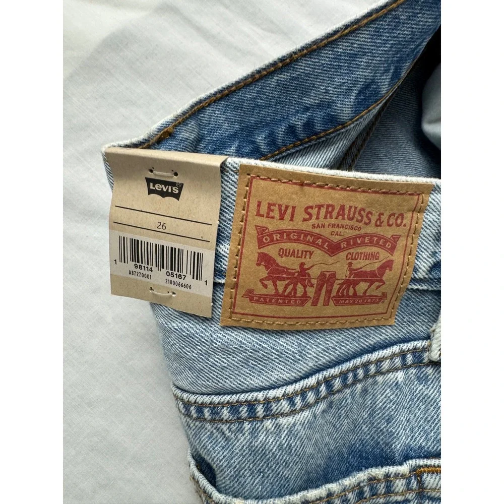 Levis Ankle Column Skirt Light‎ Wash Denim Maxi Raw Hem Womens 26